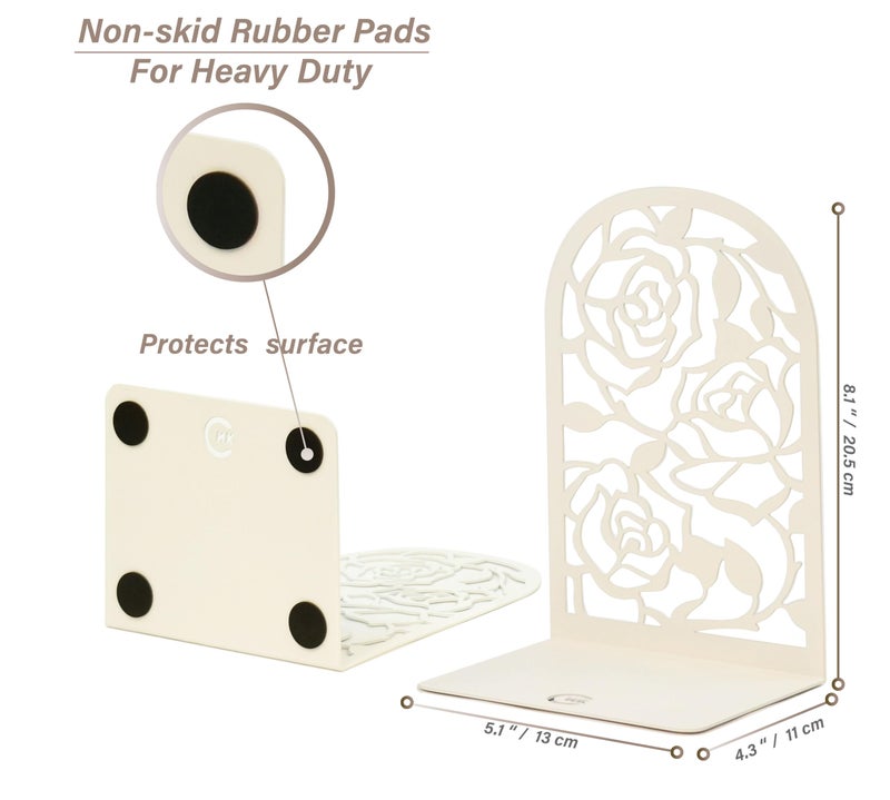 CNK Book Ends نهايات الكتب الممتازة لأرفف الكتب، سدادة الكتب المعدنية، نهايات الكتب المعدنية للمكتب المنزلي، الكتب الثقيلة، حامل رف الكتب، سدادات الكتب المزخرفة المنزلية، حامل الكتب (أبيض وردي) - Image 5
